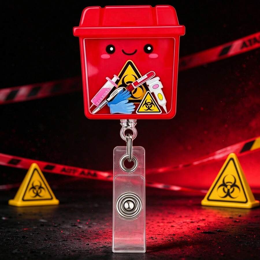 TONAVIETO 1pc Medical Waste Bin Rocking Fun Badge Reel Acrylic Retractable Badge Holder Clip With Swivel Alligator Clip For Nurse,Doctor,Nursing Student,Teacher,Work Office - Red Rocking Fun - View 1