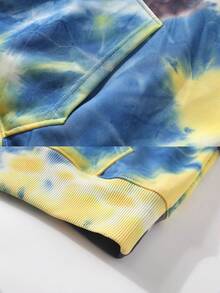 1pc Women's Tie-Dye Hooded Sweatshirt, Outdoor Mountain Style, Kangaroo Pocket, Drawstring Pullover, Versatile Jacket For Cycling, Climbing - Yellow - View 7