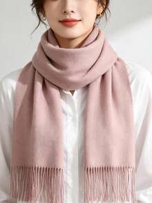 1pc Winter Scarf, Can Be Used As Shawl Or Scarf, Suitable For Wedding, Dinner, Travel, Office And Other Occasions, Solid Color Tassel Scarf - DFZ038-03 Light Pink - View 3