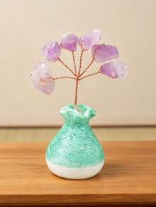 Mini Amethyst Crystal Money Tree Vase, Handmade Copper Wire Wrapped Crystal Tree Desktop Decor - Small Vase - View 12