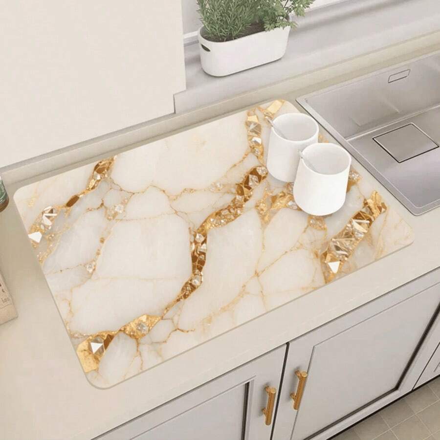 1 buah Keset Pengering Wastafel Dapur Motif Marmer Emas, Wastafel | Meja Dapur | Penyerap | Keset Pengering Kopi, Tahan Kotoran, Mudah Dibersihkan, Dapat Dipotong, Cepat Kering, Cocok Untuk Wastafel Dapur, Meja Dapur Wastafel Cuci Sayuran, Peralatan Makan | Cangkir Kopi | Penempatan Aksesori Mesin Kopi, Pengeringan Cangkir, Wastafel, Meja Bar, Sempurna Untuk Hadiah Pindah Rumah, Perlengkapan Dapur Rumah Baru, Hadiah Pindah Rumah, Hadiah Rumah Praktis, Hadiah Natal. - MultiWarna - View 1