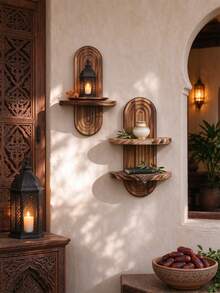 1pc/2pcs Bohemian Style Wavy Wooden Wall Frame Set, Rainbow Arch Farmhouse Wall Shelf, Easy To Install, Suitable For All Seasons, Living Room Wooden Wall Hanging Storage Rack, Christmas And Halloween Gift, Gift For Mom And Teacher, Home Decor - Suitable For Living Room, Bedroom, Bathroom, Room - Multicolor - View 7