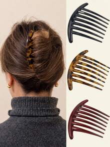 3/1pc French Hair Comb, Women's Bun Styling Tool, INS Style, All-Season Essential, Commute/Date/Daily Fashion Hair Accessory, Bun Extension - Multicolor - View 2