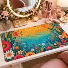 1pc Colorful Wildflower Sun Mouse Pad, Bright Floral Garden And Painted Turquoise Background Pattern Extended Desk Mat For Home Office And Gaming, Sizes S/M/L/XL - View 4