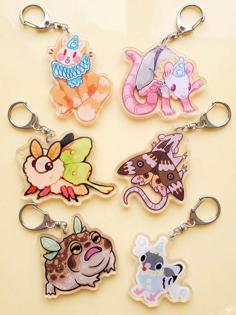 1pc/6pcs Cute Animal Insect Aesthetic Anime Acrylic Keychains, Adorable Animal Party & Forest Insect Natural Aesthetic Art Series Irregular Pattern Pendant, Backpack & Car Key Accessory, Gift For Animal Lovers, Forest Insect Natural Aesthetic, Healing Illustration & Cute Anime Fans - Multicolor - View 1