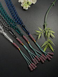 1pc New Ramadan 45-Bead Handmade Woven 3-Tassel Prayer Beads Bracelet, Unisex Portable Religious Handheld Counting Tasbih, Middle East Ramadan Festival Gift - Multicolor - View 5