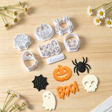 Bộ 7 khuôn cắt đất sét hình ma, bí ngô, nhện, đầu lâu Halloween, dụng cụ đất sét polymer làm khuyên tai, mặt dây chuyền và đồ trang trí thủ công - 7 cái - Xem 4