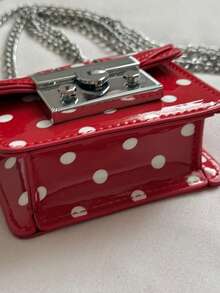 1pc Girls Polka Dot PU Snap Closure Minimalist Small Square Mini Crossbody Chain Bag Suitable For All Seasons Daily Use - A - View 4