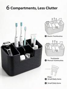 1pc Multi-Compartment Bathroom Countertop Toothbrush Holder - Large Capacity Multi-Slot Washbasin Storage Box, Suitable For Toothbrush, Toothpaste, Razor And Skincare Cosmetics, Striped Texture Bathroom Sink Storage Organizer Box, Multi-Compartment Bathroom Storage Box, Toothpaste Makeup Brush Storage Cup, Bathroom Vanity Sink Decorative Countertop Accessory - Multicolor - View 8