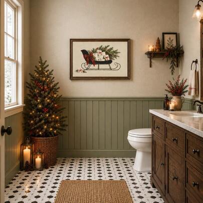 1pc Funny Christmas Bathroom Wall Art Picture Vintage Holiday Sleigh With Paper Canvas Print Paintings|Humorous Christmas Holiday Wall Decor For Half Bath,Living Room Or Toilet,Rustic Farmhouse Winter Restroom Poster,Gift For Her,Unframed Or Framed