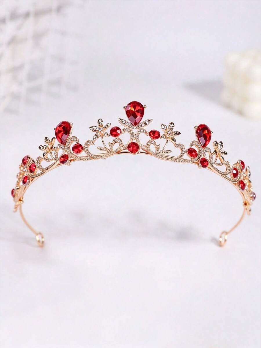1pc European And American Style Exquisite Alloy Wedding Hair Accessory, Suitable For Women's Wedding Party Hair Accessory, Princess Style Party Headpiece - Red - View 1
