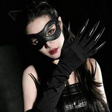 Halloween Leather Eye Mask & Long Ghost Claw Hands Set, Dark Vintage Half Face Mask For Bar, Costume Party, Cosplay Props - Black - View 3
