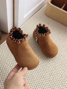 1 Pair Baby Boots, Vintage Brown Baby Ankle Boots, Delicate Suede, Side Zipper Easy On/Off, Soft Sole Non-Slip - Khaki - View 1