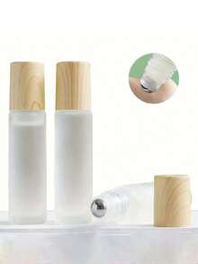 1PC 5/10ml Frosted Glass Roller Bottle Wood GrainPlastic Cap For Essential Oils Roll-On Refillable PerfumeBottle Roller Ball Empty - Multicolor - View 4