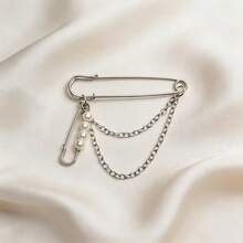 Fashionable Personalized Pearl Chain Brooch Universal Pin Accessory Anti-Exposure Beaded Clasp Pendant - Silver - View 5