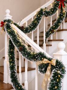 6/2m Christmas Wreath, Snowy Christmas Sequin Wreath, Artificial Greenery Wreath With Snow, Suitable For Fireplace Mantel Christmas Decor - Multiple Styles - View 1