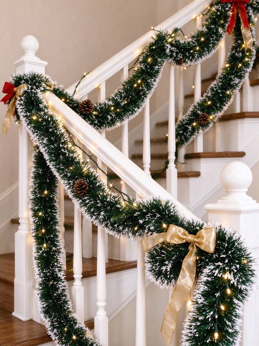 6/2m Christmas Wreath, Snowy Christmas Sequin Wreath, Artificial Greenery Wreath With Snow, Suitable For Fireplace Mantel Christmas Decor - Multiple Styles - View 1
