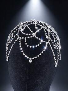 Gold Rhinestone Mesh Head Chain, Teardrop Crystal Draped Headpiece, Sparkly Beaded Head Cap For Women Wedding Party Prom Evening, Ideal Gift For Her - Multicolor - View 6