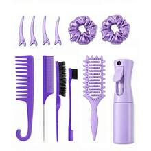 14-Piece Hair Styling Set - Multi-Functional Purple Hair Comb Set, Includes Anti-Tangle Comb, Scalp Massager, Spray Bottle, Hairline Comb, Combs And Various Styling Tools, Helping You Enjoy Salon-Level Hair Care At Home. - Multicolor - View 14