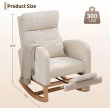 Ocking Chair, Grey Upholstered Glider Rocker, Rocking Chair With Footrest, High Back Lounge Rocker, Quiet Glider Rocking Chair, Reading Nook Rocking Chair - White + Teddy - View 3