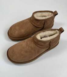 UGGGG Classic Ultra Mini Ankle Booties, Women Cold Weather Suede Snow Boots With Pull Tab For Easy Wear - Maroon - View 1
