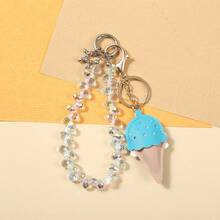 1Pc Ice Cream Shape Bag Charm, Beaded Keychain, Faux Leather Pendant, Cute Backpack Handbag Accessory, Birthday Holiday Gift - Multicolor - View 6