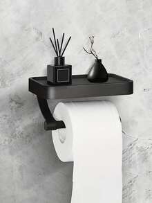 1pc Toilet Paper Holder With Phone Shelf - Wall Mounted Self-Adhesive Toilet Paper Roll Holder, Suitable For Bathroom And Washroom - No Drilling Thickened Design - Multicolor - View 1