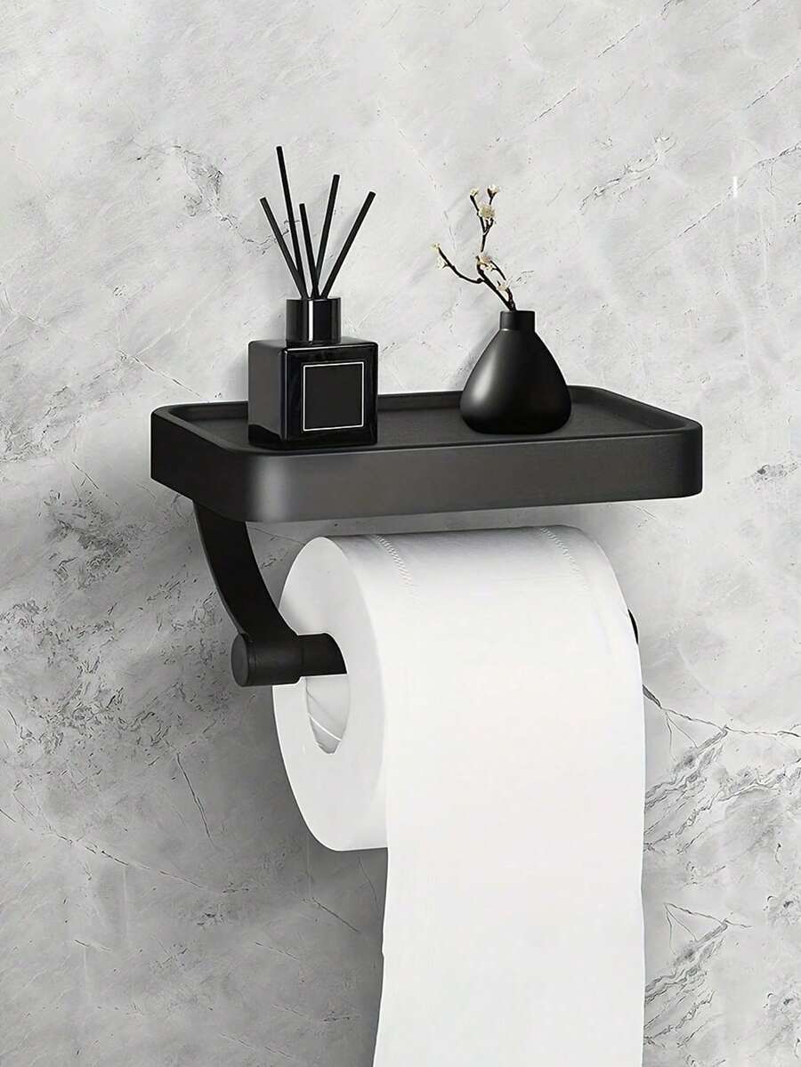 1pc Toilet Paper Holder With Phone Shelf - Wall Mounted Self-Adhesive Toilet Paper Roll Holder, Suitable For Bathroom And Washroom - No Drilling Thickened Design - Multicolor - View 1