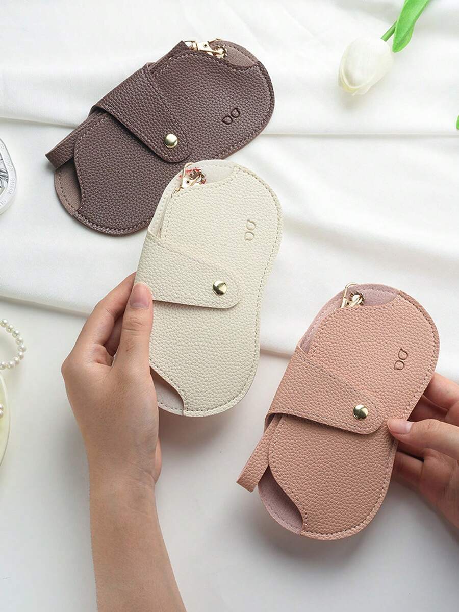 PU Leather Glasses Case, Litchi Texture Fashion Glasses Pouch With Snap Button Wrist Strap, Soft Lining Eyeglasses Holder, Travel Essentials For Women Girls - Multicolor - View 1