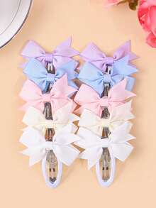 10pcs Multiple Colors Striped Ribbon Bow Hair Clips For Little Girls, Sweet Bowknot Barrettes Kids Daily Party Hair Accessories - Multicolor - View 8