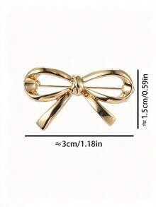 1pc European And American Style Metal Bow Brooch, Unique Design Niche Accessory, Anti-Exposure V-Neck Pin, Versatile - Gold - View 3