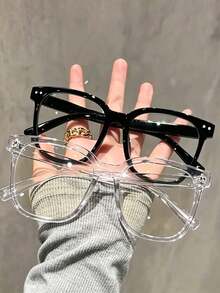 3pcs/2pcs/1pc Black Solid Plastic Square Frame Decorative Glasses, Y2K Style, Designed For Women, Suitable For Office, Date, Home Outings And Daily Outdoor Leisure - Clear - View 14