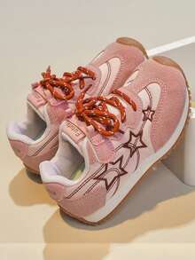 Kids' Autumn Retro Star Pattern Hook And Loop Slip-On Anti-Slip Casual Sports Shoes, Lightweight Chunky Sneakers For Toddlers - Pink - View 4
