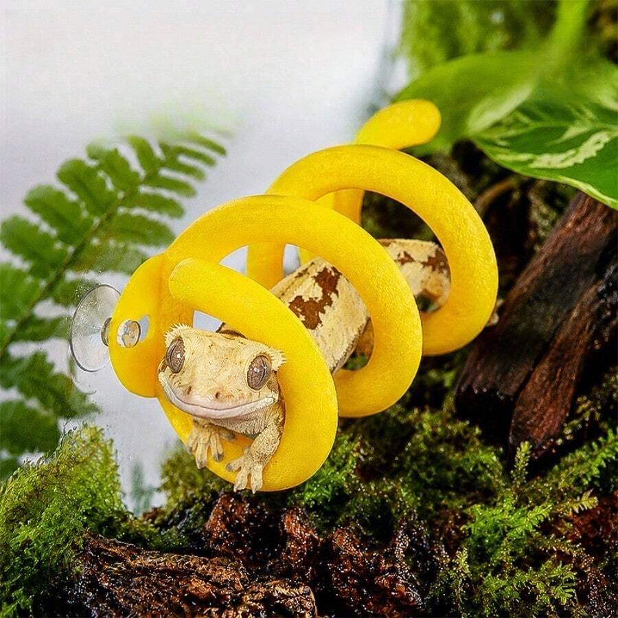 Suction Cup Hanging Flexible Silicone Reptile Spring Climbing Rack, Minimalist Fresh Bright Yellow Spiral Ring With Suction Cup Fixation For Climbing And Resting, Reptile Hide Tunnel, Reptile Tank Decor For Daily Husbandry, Crested Gecko And Arboreal Reptile Supplies - Multicolor - View 1