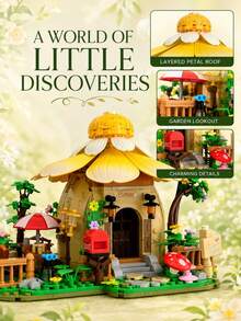 673pcs Sunflower House Building Block Set, Fairy Tale Petal Roof Flower House Model, Desktop Decor Home Accessory, Creative Stress Relief Puzzle, Suitable For Adult Collector Level Assembly Toy, ABS Material Small Particle Building Blocks - Multicolor - View 12