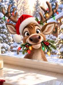 1 miếng decal tĩnh dán kính cửa sổ Giáng Sinh hình tuần lộc, hoạt hình dễ thương đội mũ Noel, nhãn dán kính tái sử dụng - phù hợp trang trí cửa sổ ngày lễ cho phòng khách, phòng ngủ tại nhà, decal tĩnh Giáng Sinh tuần lộc dễ thương với đèn màu và quả mọng đỏ, PVC, có thể tháo rời, nhãn dán trang trí kính cửa sổ - Nhiều màu - Xem 6
