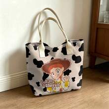 Miniso Disney Toy Story Jessie Call Me The Sheriff Canvas Tote Bag, Cow Print Shoulder Bag With Handles For Daily Use - Pink - View 3