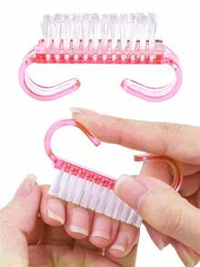 10-100pcs Small Nail Dust Brush With Handle, Can Clean Nails And Nail Powder, Suitable For Cleaning Fingernails, Toenails And Hands And Feet, Random Color, Soft Bristle Plastic Nail Cleaning Brush And File Tool Set For Manicure And Pedicure - Red - View 2
