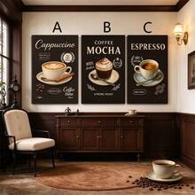 1pc Cappuccino, Mocha, Espresso Canvas Prints - Vintage Coffee Themed Poster Wall Art, Suitable For Coffee Culture Wall Decor In Restaurants/Cafes/Kitchen Interiors Optional Frame - Multicolor - View 3