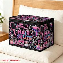 1PC Hair Styling Tool Pattern Foldable Storage Box With Lid, 2D Flat, Zippered Organizer For Clothes, Towels And Bedding, Perfect For Home And Closet Use, Suitable For Miscellaneous Storage, Can Be Placed Under Bed, Best Home Decor Storage Solution - 1 Piece - View 1
