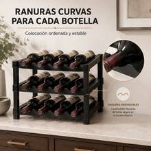 رف بلاستيكي قابل للتكديس ل- 12 زجاجة، رف ثلاثي الطبقات قابل للتعديل للتخزين الأفقي، أسود، 39x30x28 سم - الأسود - مشاهدة 7