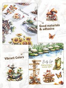 DanSoul 20 Large Fantasy Country Theme Sticker Book, Adult Use, Pre-Cut Dual Material Waterproof Matte PET, Scrapbook DIY Handmade Decoration Stickers, Vintage Journaling Material, Decorative Adhesive Stickers - Journaling Stickers - View 9
