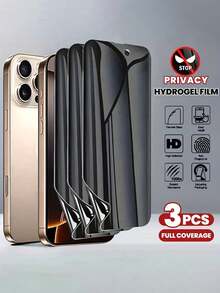 3片裝防偷窺全螢幕柔性水凝膠膜，相容 iPhone 17 Air 16 15 Pro Max 14 13 12 11 Pro Max Plus，亦適用於 X XS Max XR，隱私水凝膠螢幕保護膜（非鋼化玻璃），必備螢幕保護，適用於日常、辦公、居家等場景，隱私螢幕保護膜，手機螢幕保護膜，手機配件，防水、防震、防摔、防刮 - 3 Pieces - 查看 12