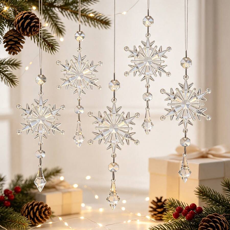 7/1pc Snowflake Ornaments, Christmas Tree Hanging Decorations, Suitable For Holiday Decor, Outdoor Decor, Home Decor, Party Decor, Wedding Decor, Christmas Decor, Halloween Decor - A - View 1