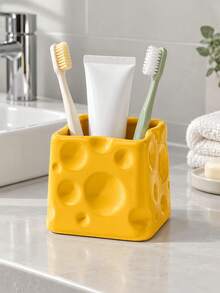 1pc Creative Cheese-Shape Bathroom Storage Cup, Glossy Toothbrush And Toothpaste Holder, Playful Sink Counter Decor For Daily Use - Multicolor - View 5