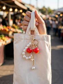 Cross-Border Cute Red Cherry Pearl Keychain Elegant Faux Pearl Tassel Key Ring Sweet Fruit Pendant Bag Charm Car Key Accessory For Women - Multicolor - View 9