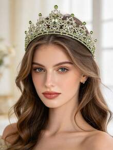 A Stylish And Exquisite Alloy Crown Suitable For Women's Wedding Party Hair Accessories - Mint Green - View 5