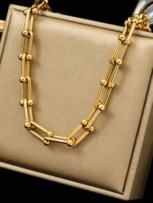 Stainless Steel Chain Necklace And Bracelet Set, Hip-Hop Style, Suitable For Everyday Wear. - Gold - View 3