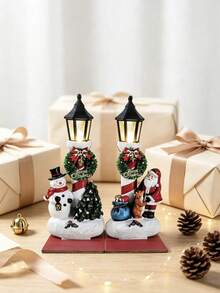 2pcs Vintage Farmhouse Style Christmas Tabletop Decor Set, Suitable For Holiday Table Setting, Includes Mini Pine Tree And Snowman/Santa Claus Decoration, Artificial Tabletop Ornament, Suitable For Fireplace Mantel, Windowsill, Party And Other Occasions, Comes With Gift Bag, Winter Home Decor - Multicolor - View 3