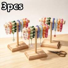 3pcs Small Desktop Jewelry Display Rack, Natural Wood Jewelry Storage Stand, T-Shaped Bracelet & Necklace Display Rack, Solid Wood Bangle & Necklace Hanging Rack, Desktop Jewelry Display & Organizer Rack, Minimalist Japanese Style Jewelry Storage Rack, Jewelry Store & Home Jewelry Display & Storage Rack - Yellow - View 8